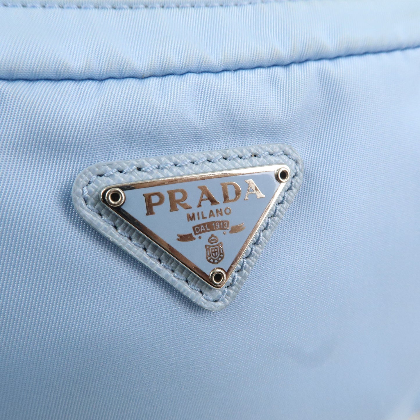 PRADA Logo Nylon Saffiano Leather Pouch Light Blue 1NE021