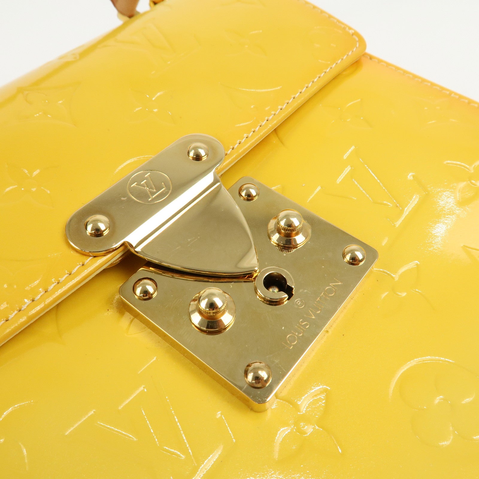 Louis Vuitton Vernis Spring Street Hand Bag LimeYellow M91068 Used