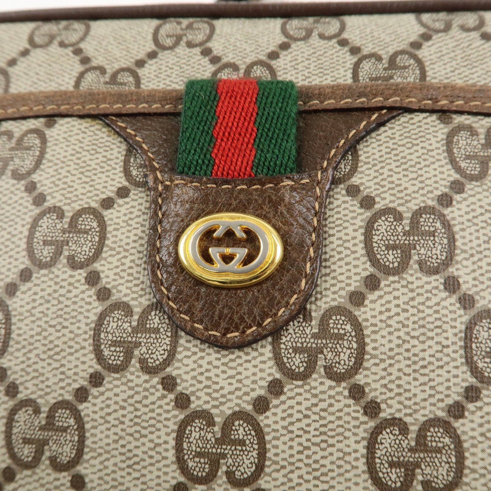 GUCCI Old GUCCI Sherry GG Plus Leather Shoulder Bag Beige Brown Used