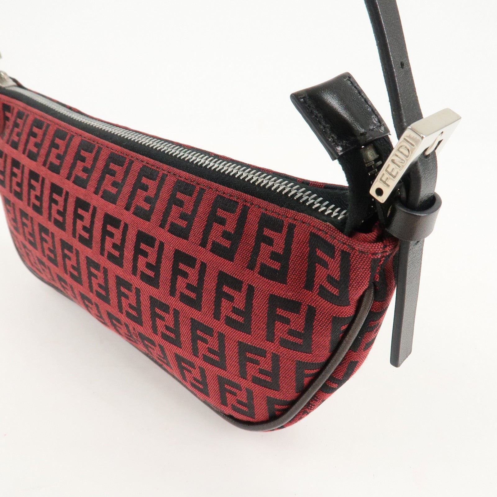 FENDI Zucchino Canvas Leather Accessory Pouch Hand Bag Black Red