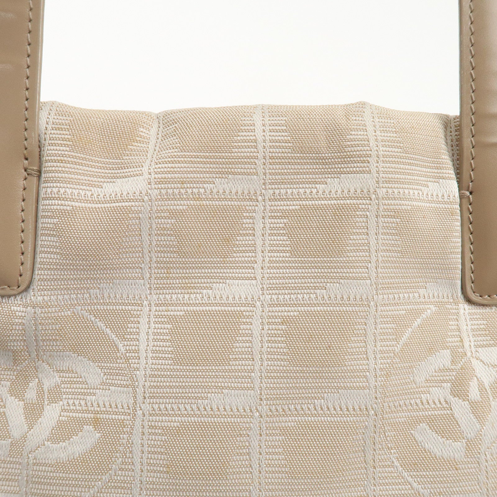 CHANEL New Travel Line Nylon Jacquard Leather Tote Bag Beige A15991 Used