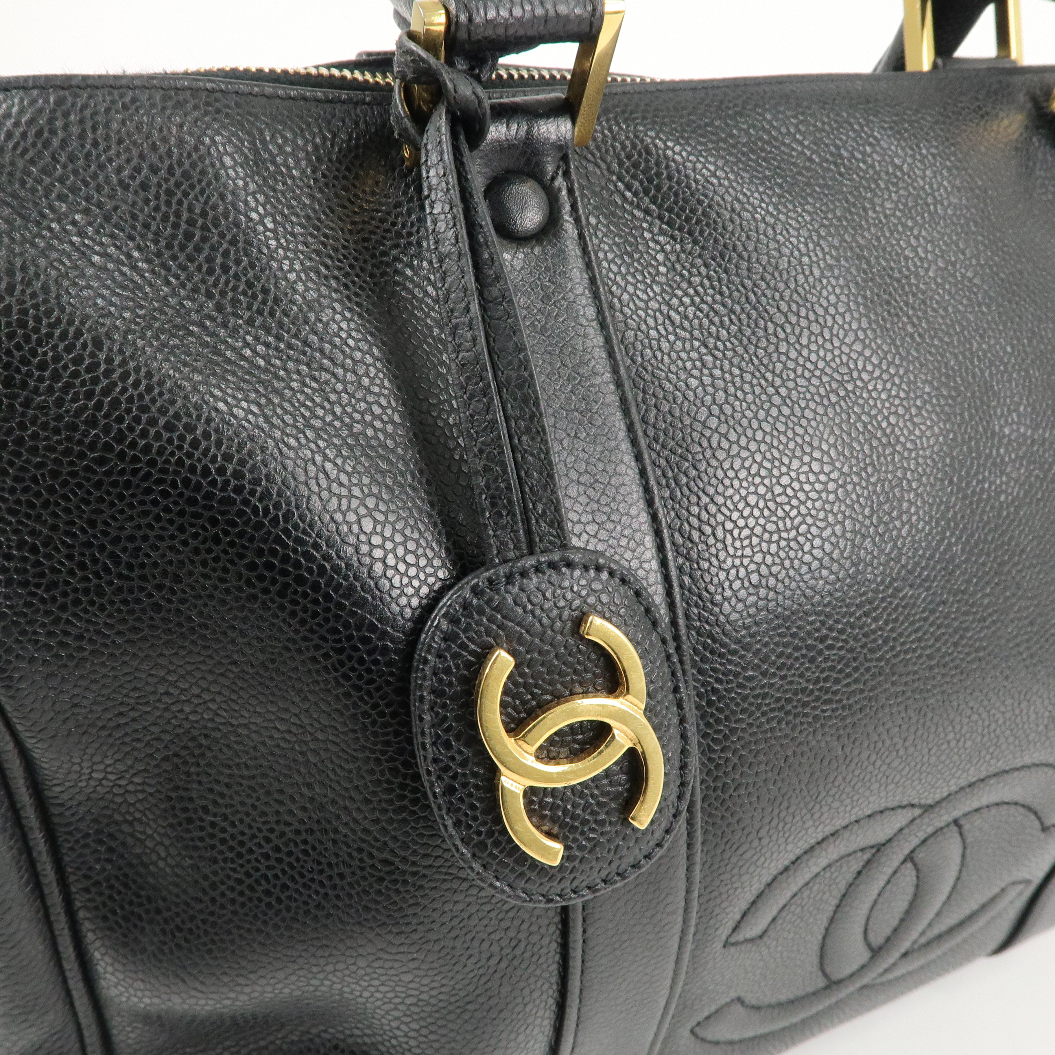 CHANEL Caviar Skin COCO Mark Boston bag Hand Bag Black Gold HDW