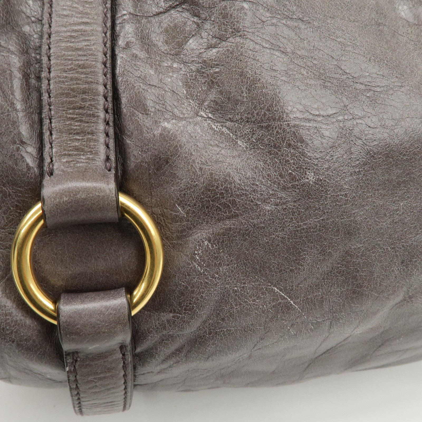 MIU MIU Leather 2Way Hand Bag Shoulder Bag Gray