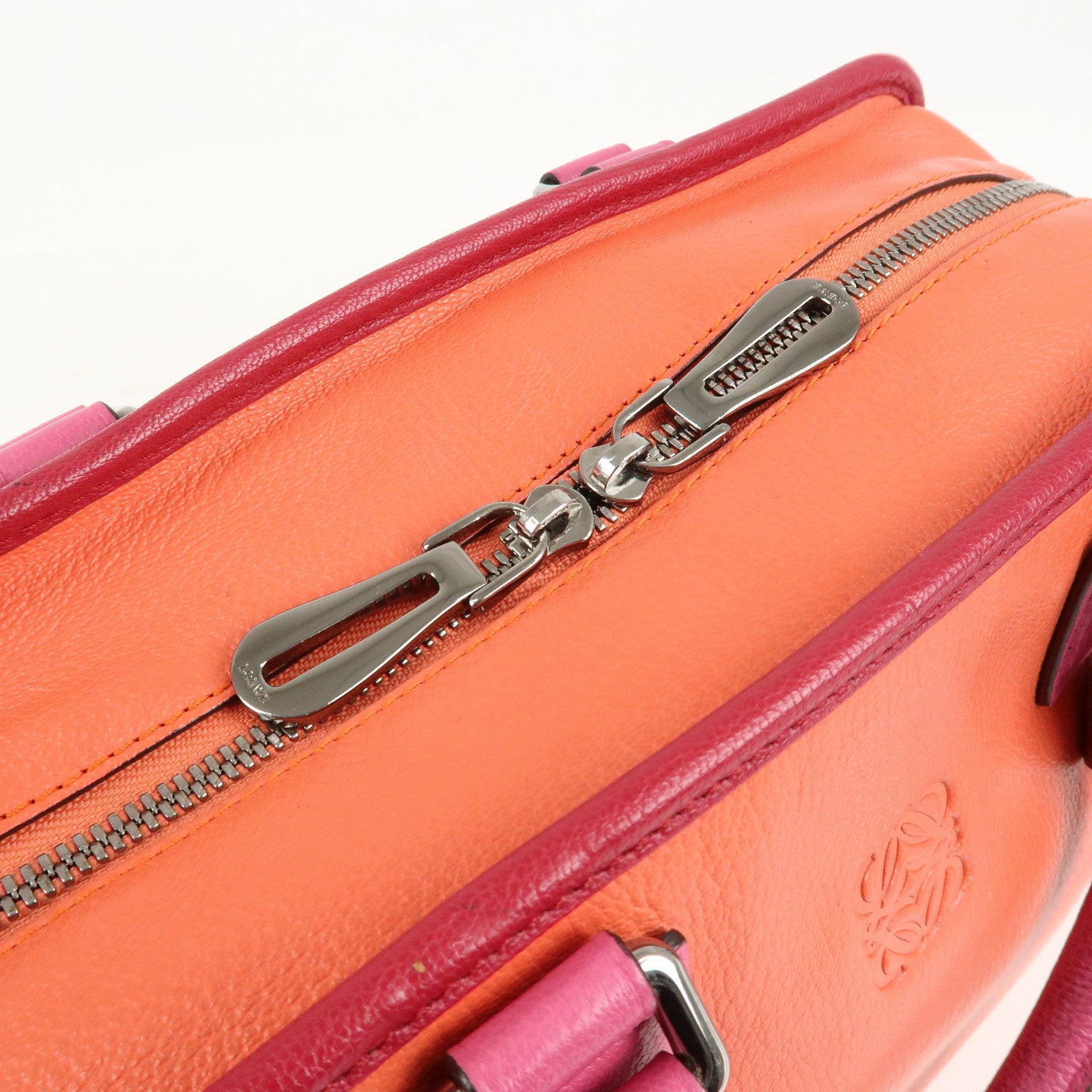 LOEWE Anagram Leather Amazona 28 Hand Bag Orange Bordeaux Pink