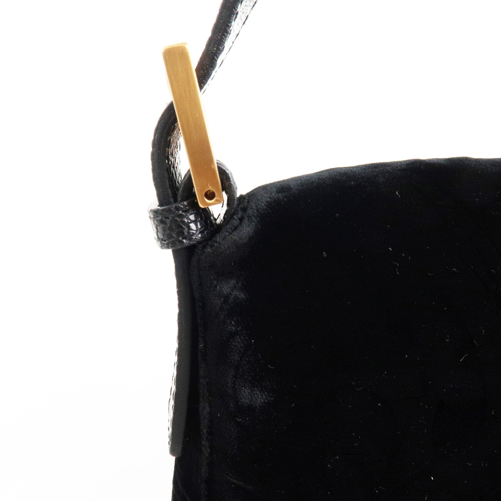 FENDI Mamma Baguette Polyester Leather Shoulder Bag Black 8BR000