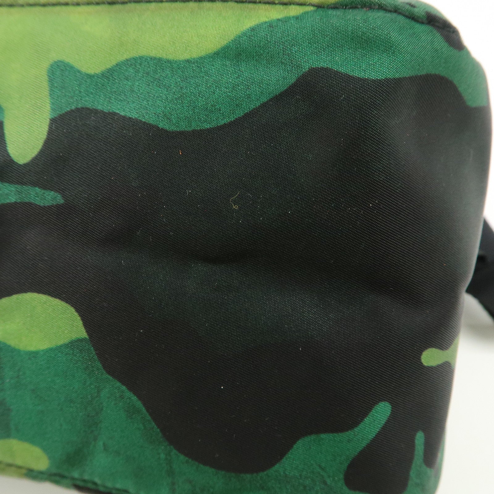 PRADA Logo Nylon Leather Camouflage Shoulder Bag Green Black Used