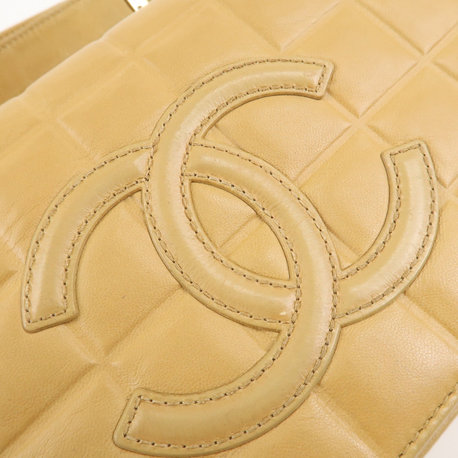 CHANEL COCO Mark Chocolate Bar Lamb Skin Shoulder Bag Beige