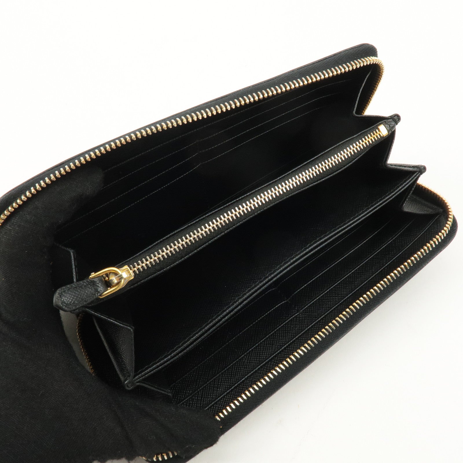 PRADA Logo Saffiano Leather Round Zipper Long Wallet Black