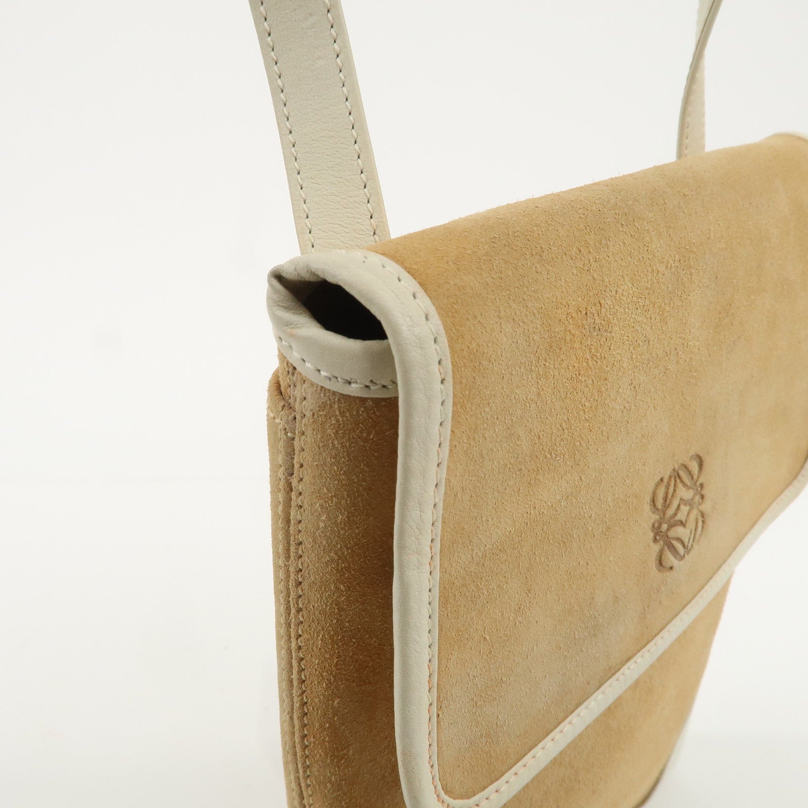 LOEWE Anagram Suede Leather Shoulder Bag Beige Ivory