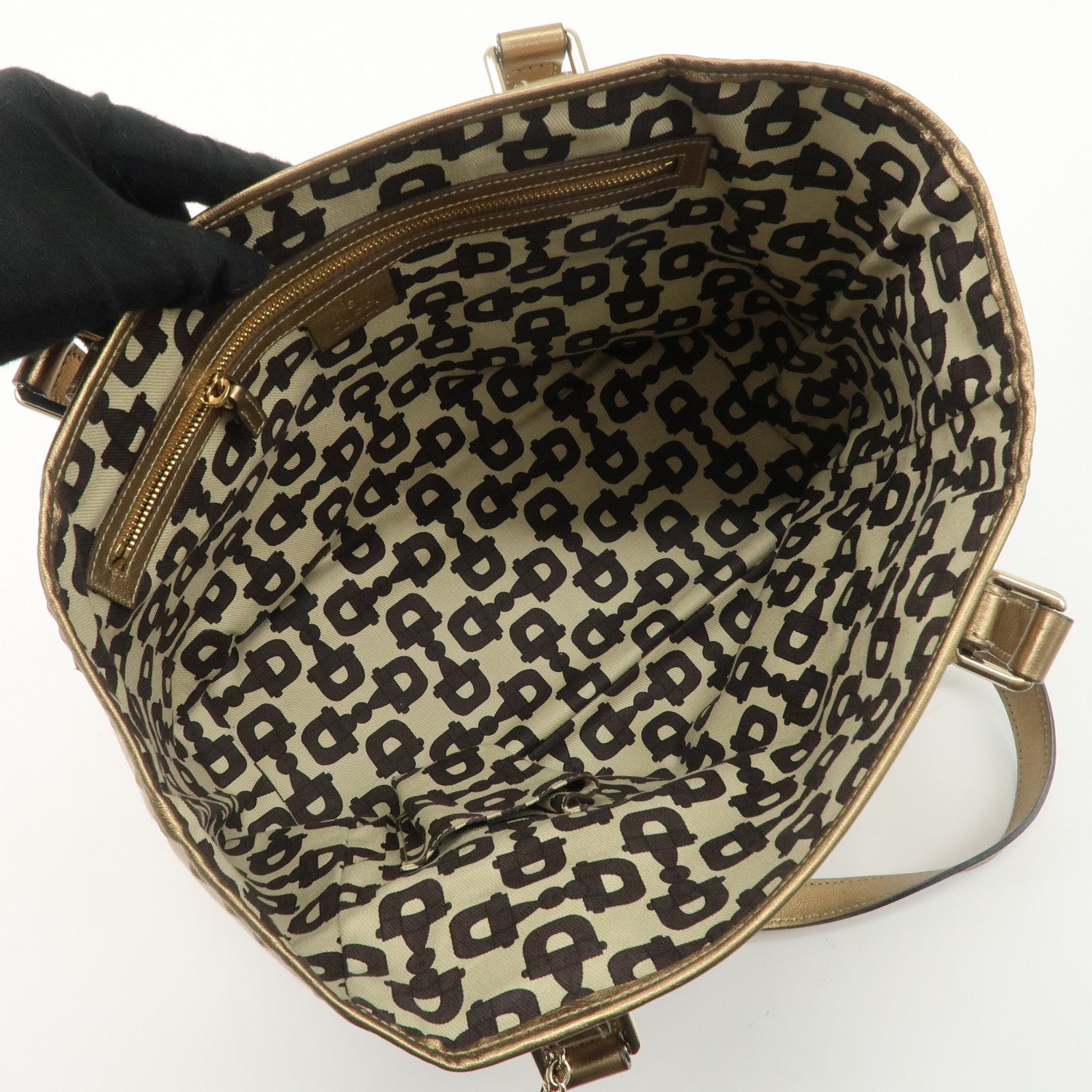 GUCCI Sherry GG Canvas Leather Tote Bag Beige Gold 137396 Used