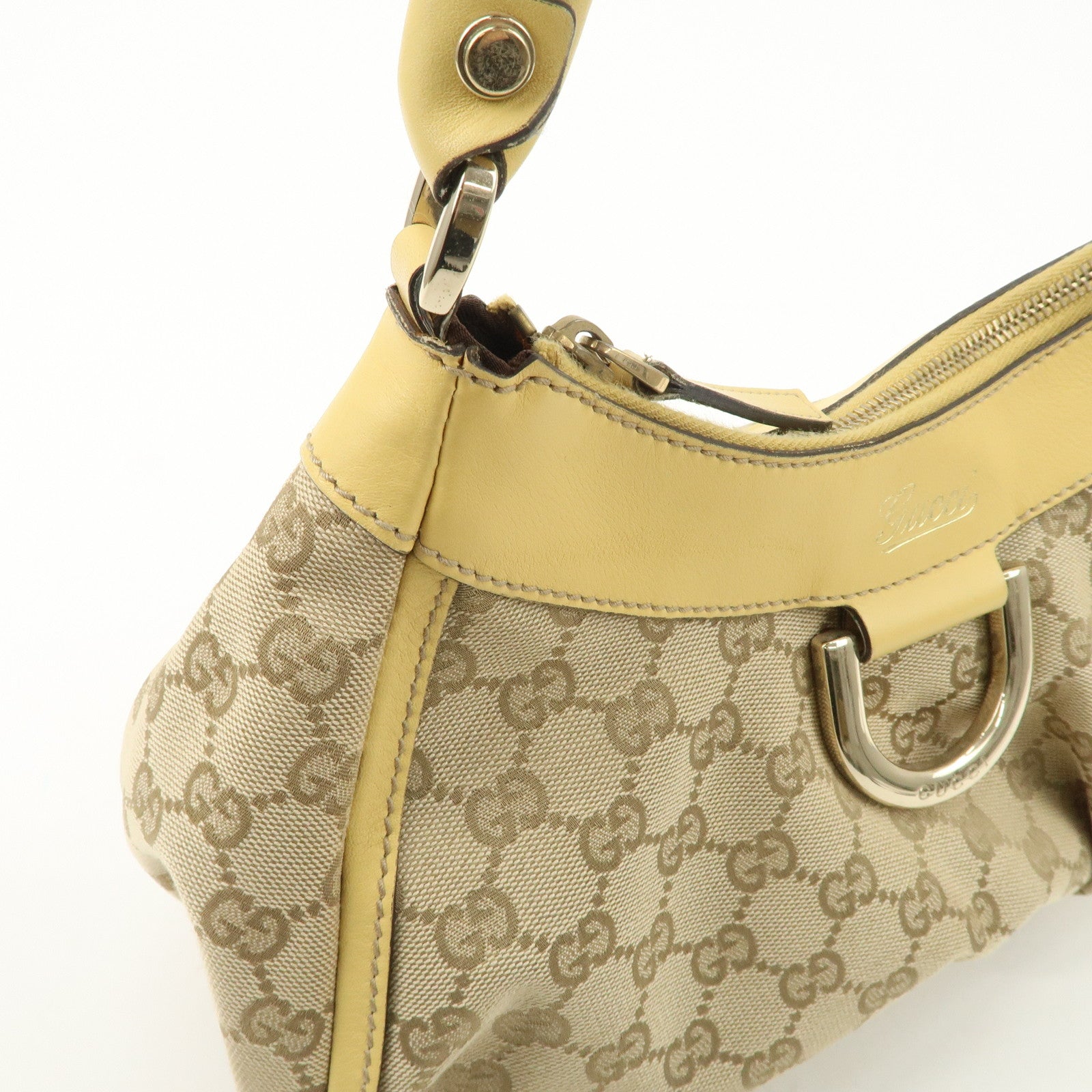 GUCCI Abbey GG Canvas Leather Shoulder Bag Beige Yellow 190525 Used