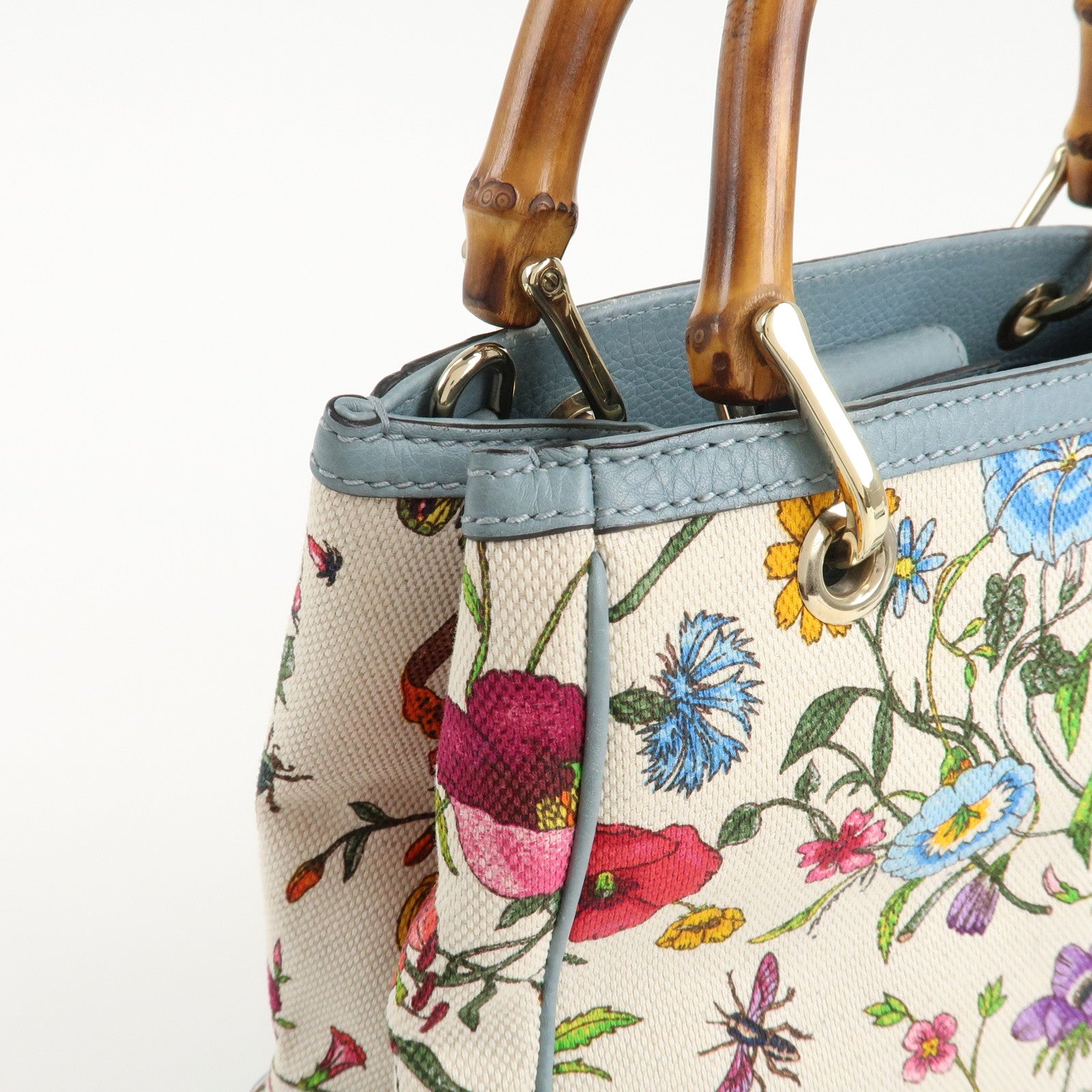 GUCCI Bamboo Canvas Leather 2Way Bag Flora Japan Limited 336032 Used