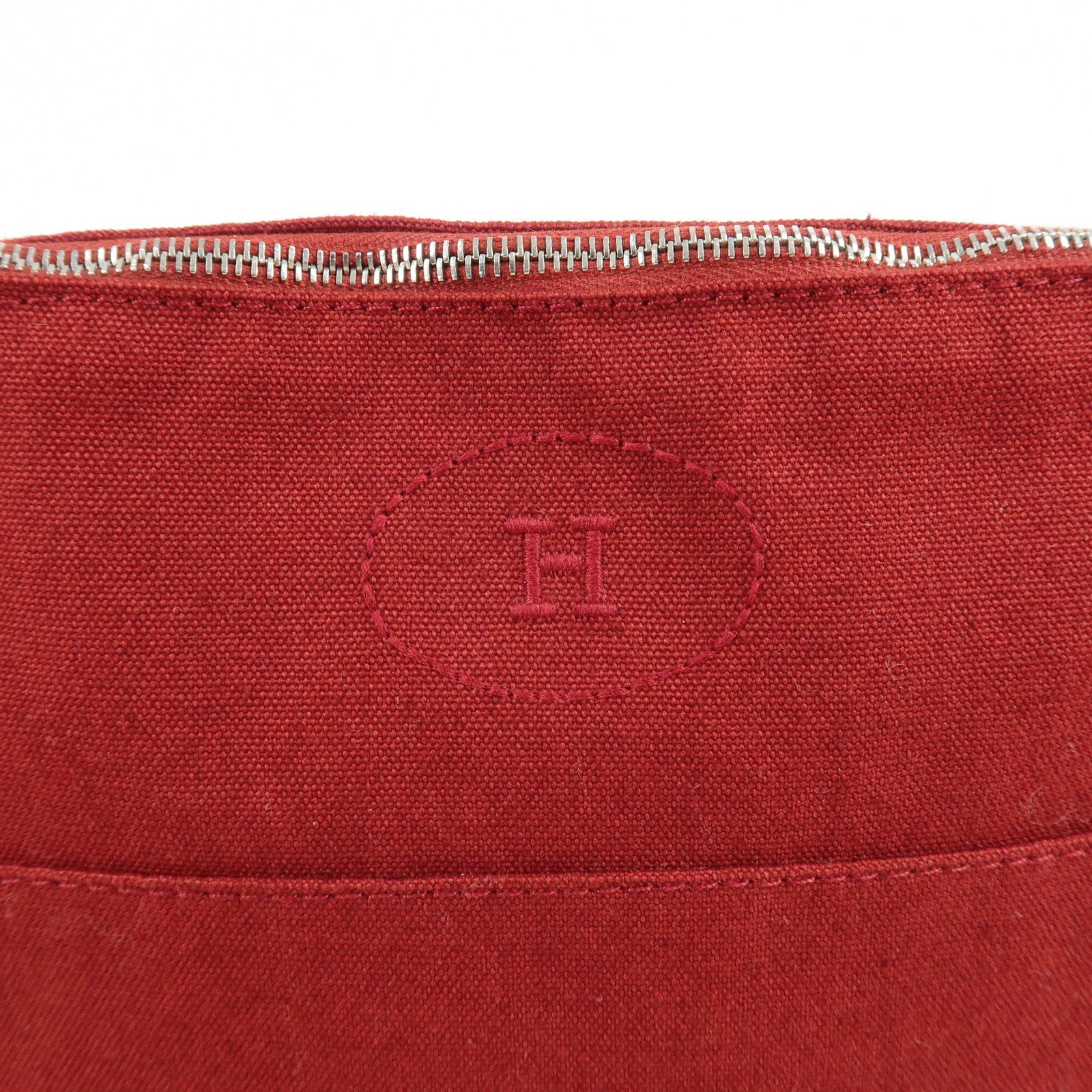 HERMES Canvas Leather Bolide Pouch MM Cosmetic Pouch Bordeaux Used