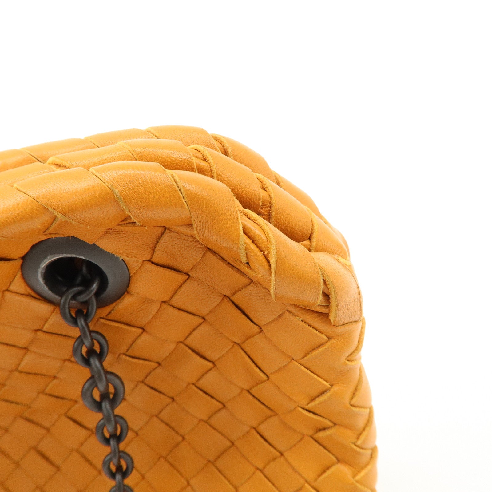 Bottega Veneta Intrecciato Leather Chain Shoulder Bag Orange Used