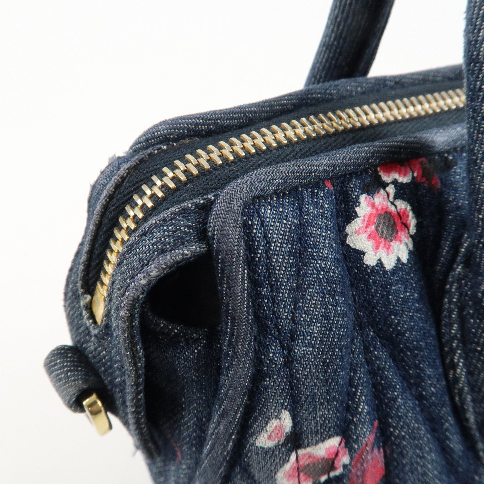 MIU MIU Matelasse Denim Leather 2Way Bag Hand Bag Flower 5BB020