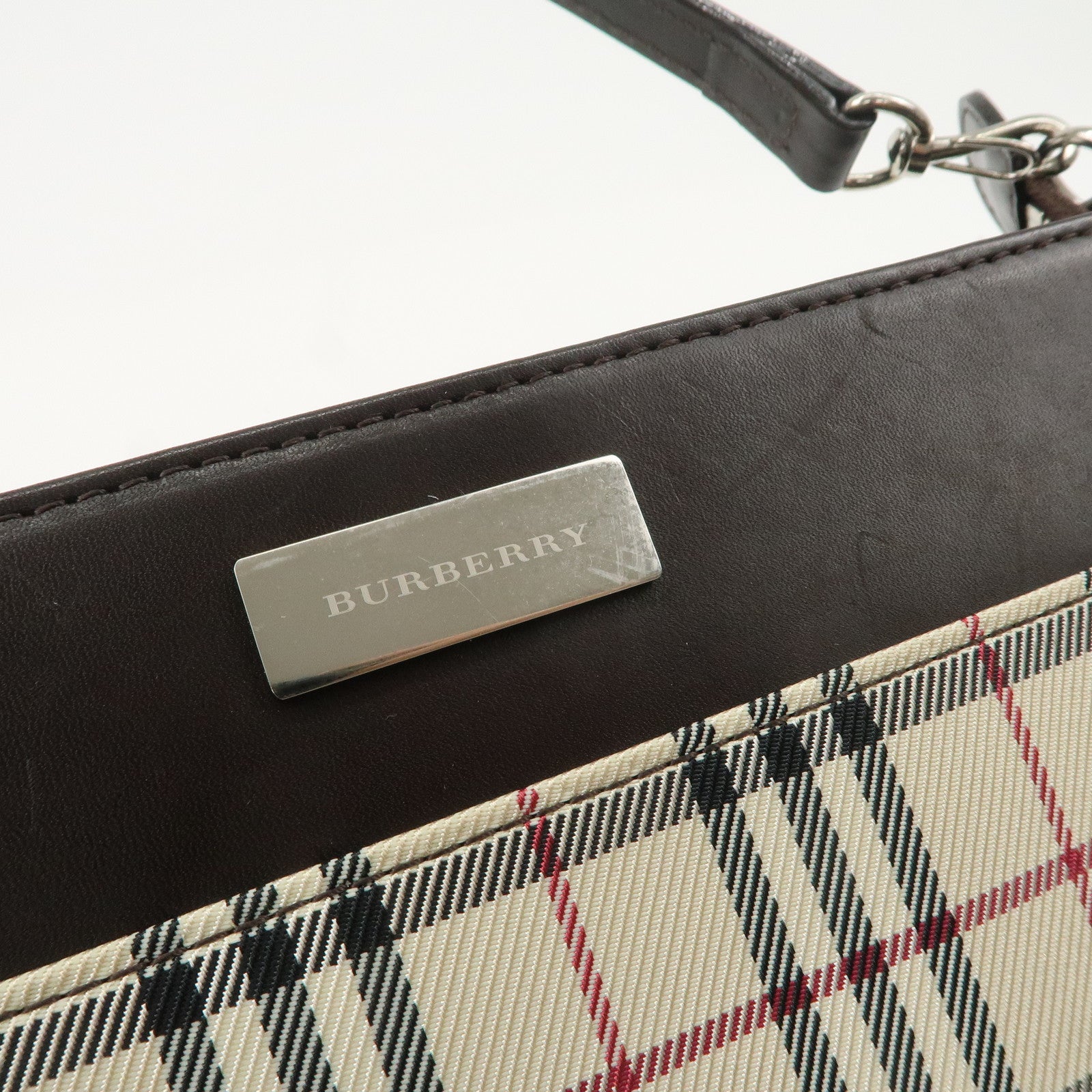 BURBERRY Canvas Leather Nova Plaid Shoulder Bag Beige Brown