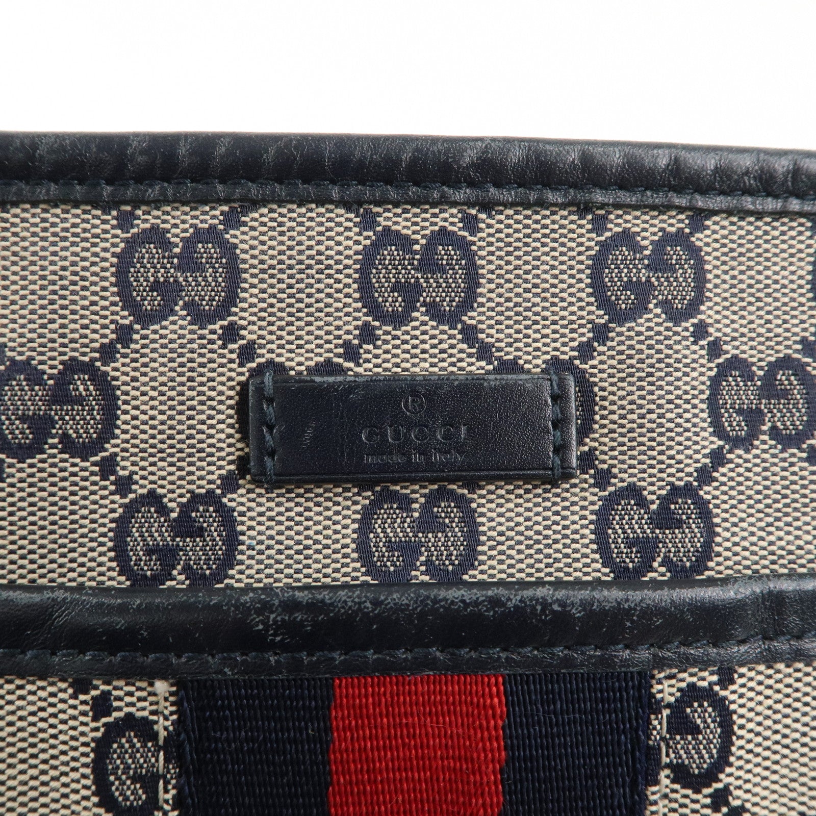 GUCCI Sherry GG Canvas Leather Shoulder Bag Navy Beige 388926