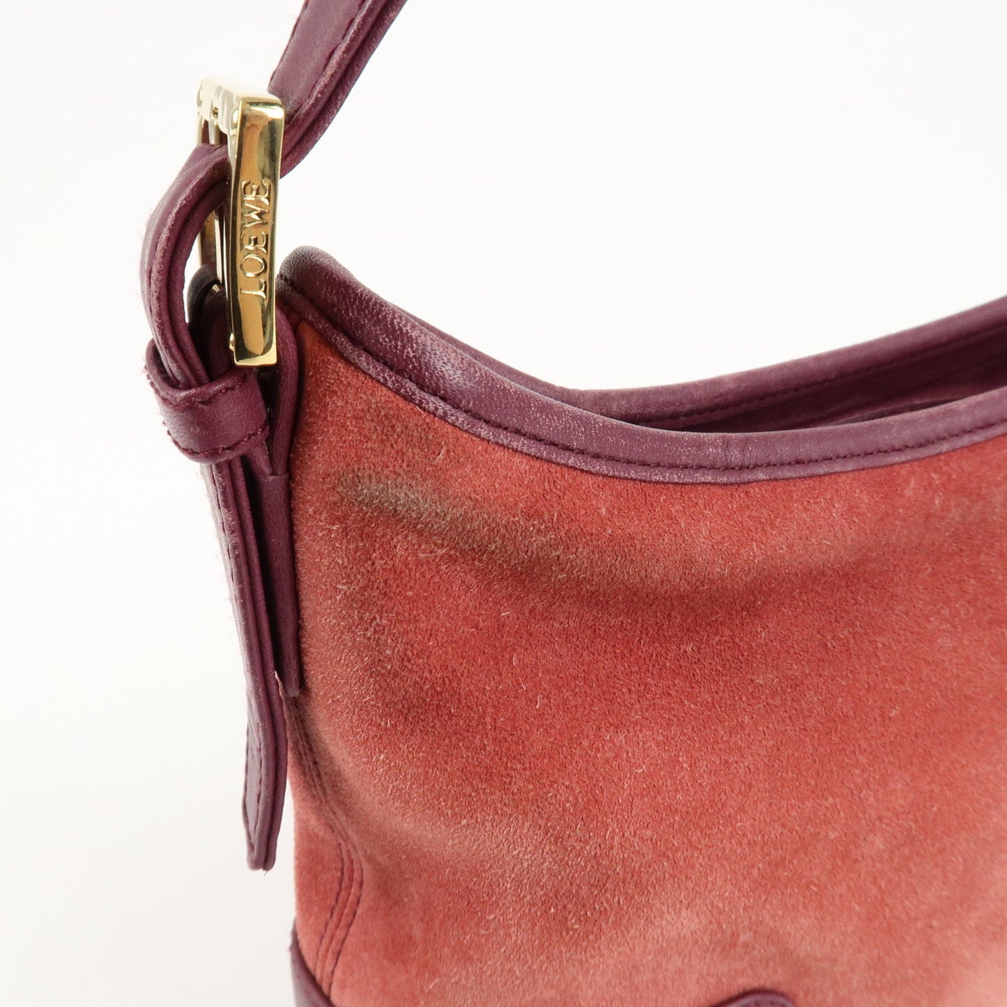 LOEWE Anagram Suede Leather Shoulder Bag Red Purple