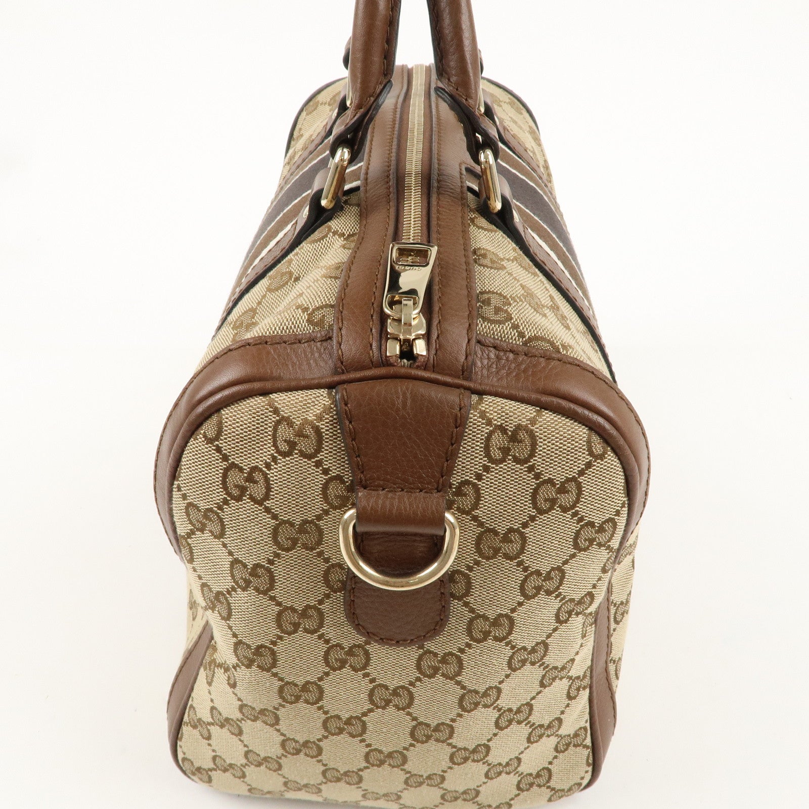 GUCCI Sherry Line GG Canvas Leather 2Way Boston Bag Brown 247205