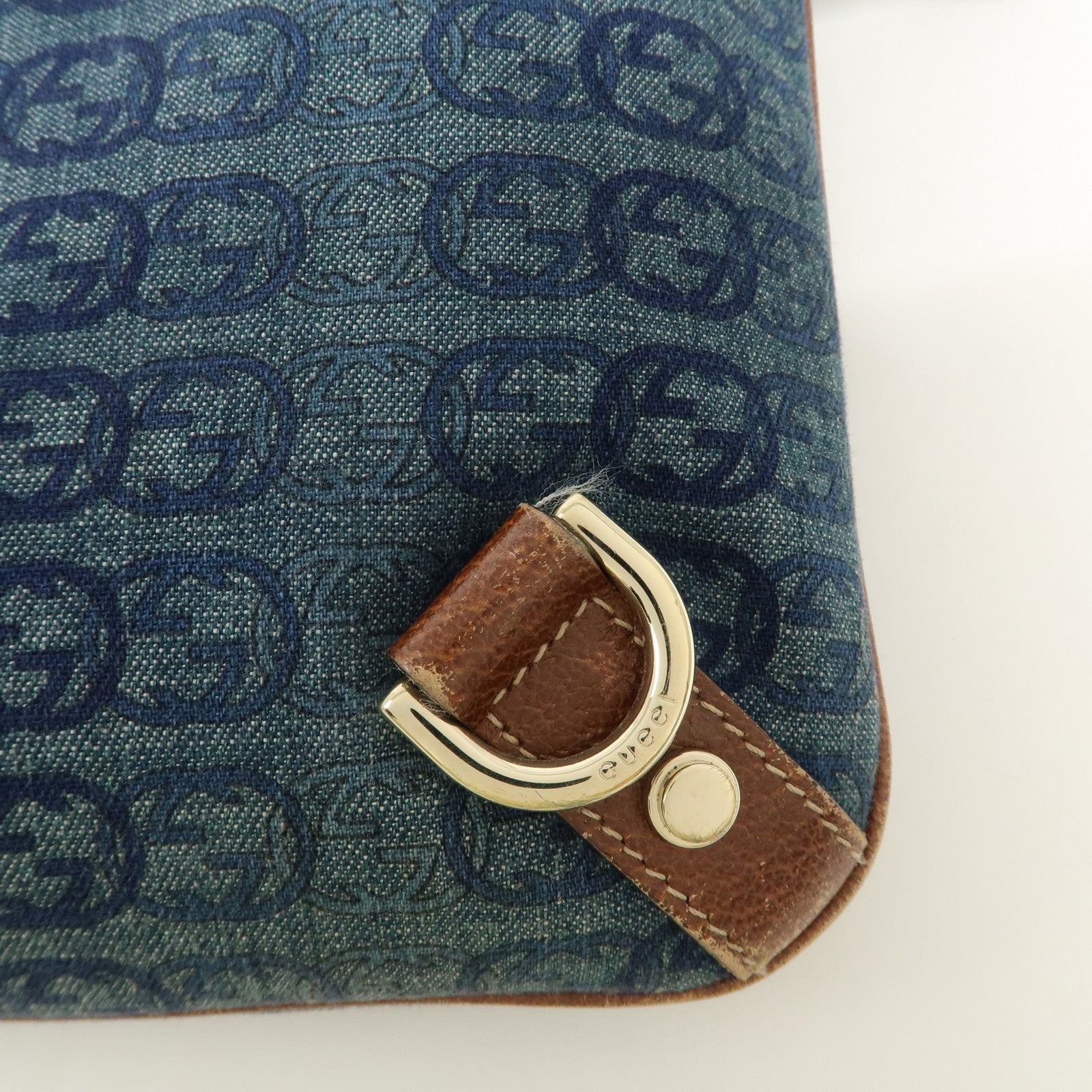 GUCCI Interlocking Abbey Denim Leather Shoulder Bag 131326 Used