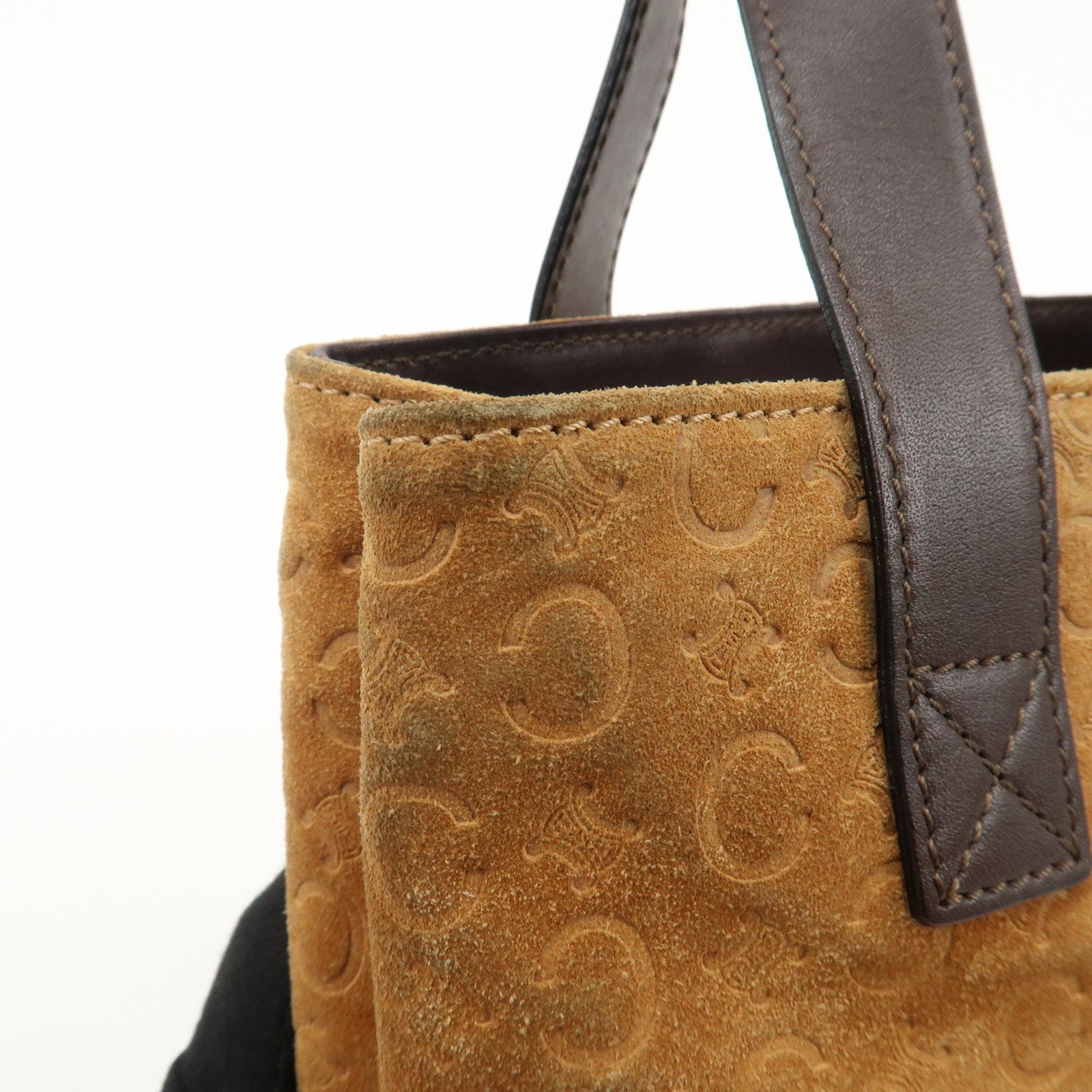 CELINE C Macadam Suede Leather Mini Tote Bag Hand Bag Brown