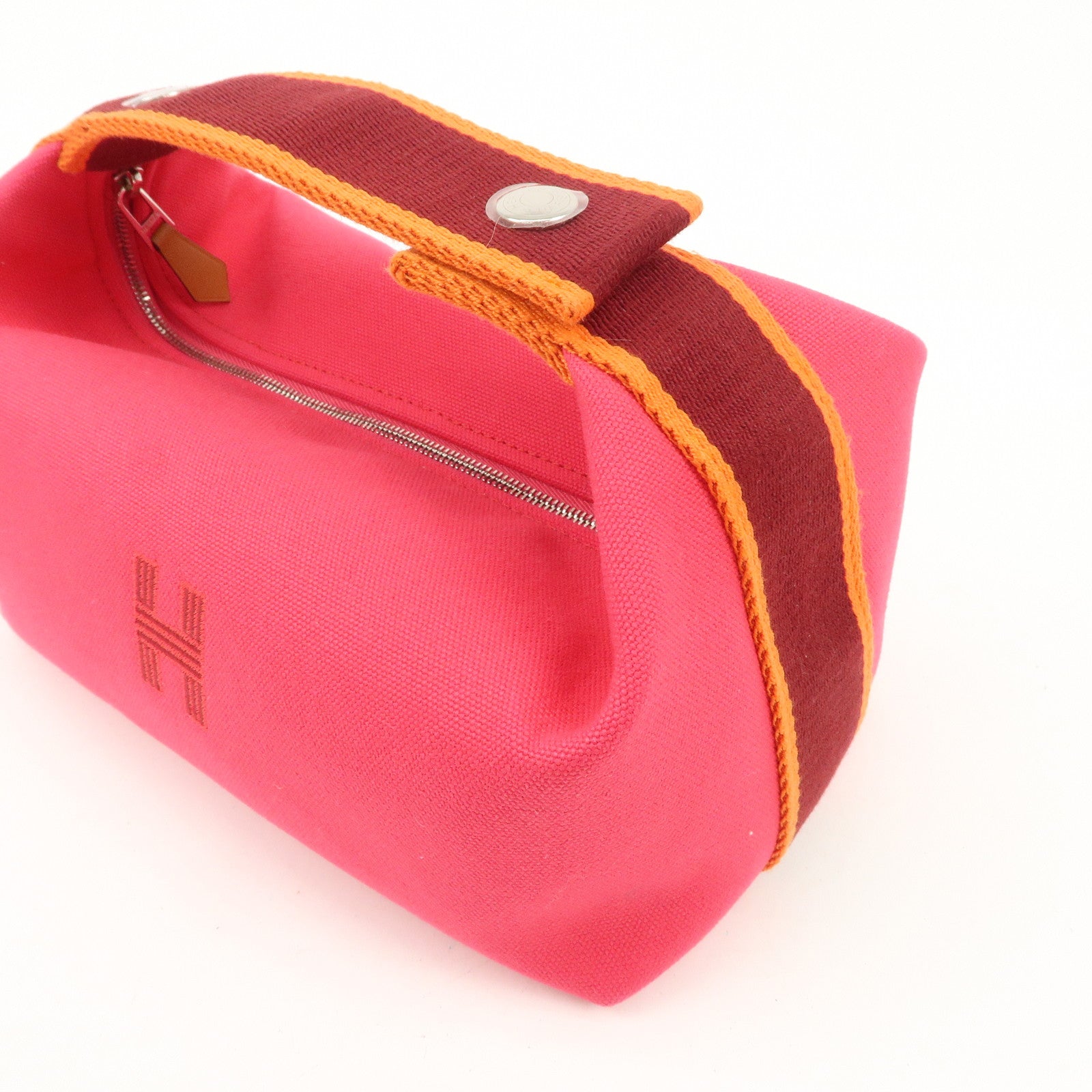 HERMES Canvas Bride A Brac PM Hand Bag Pink Bordeaux Orange Used