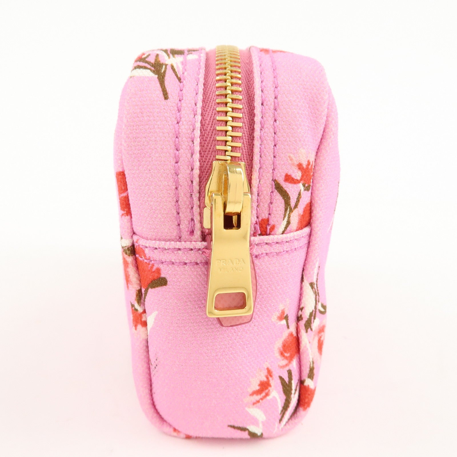 PRADA Canapa Canvas Leather Cosmetic Pouch Flower 1NA021 Pink