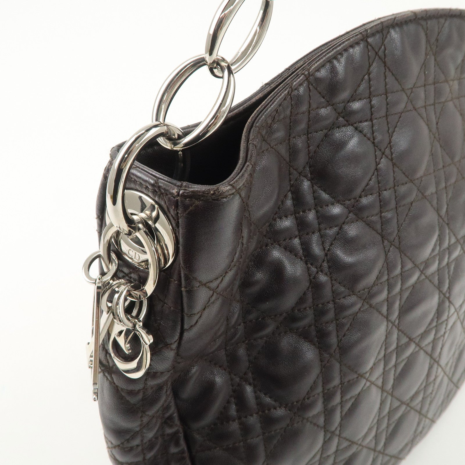 Christian Dior Cannage Leather Chain Shoulder Bag Logo Charm Used