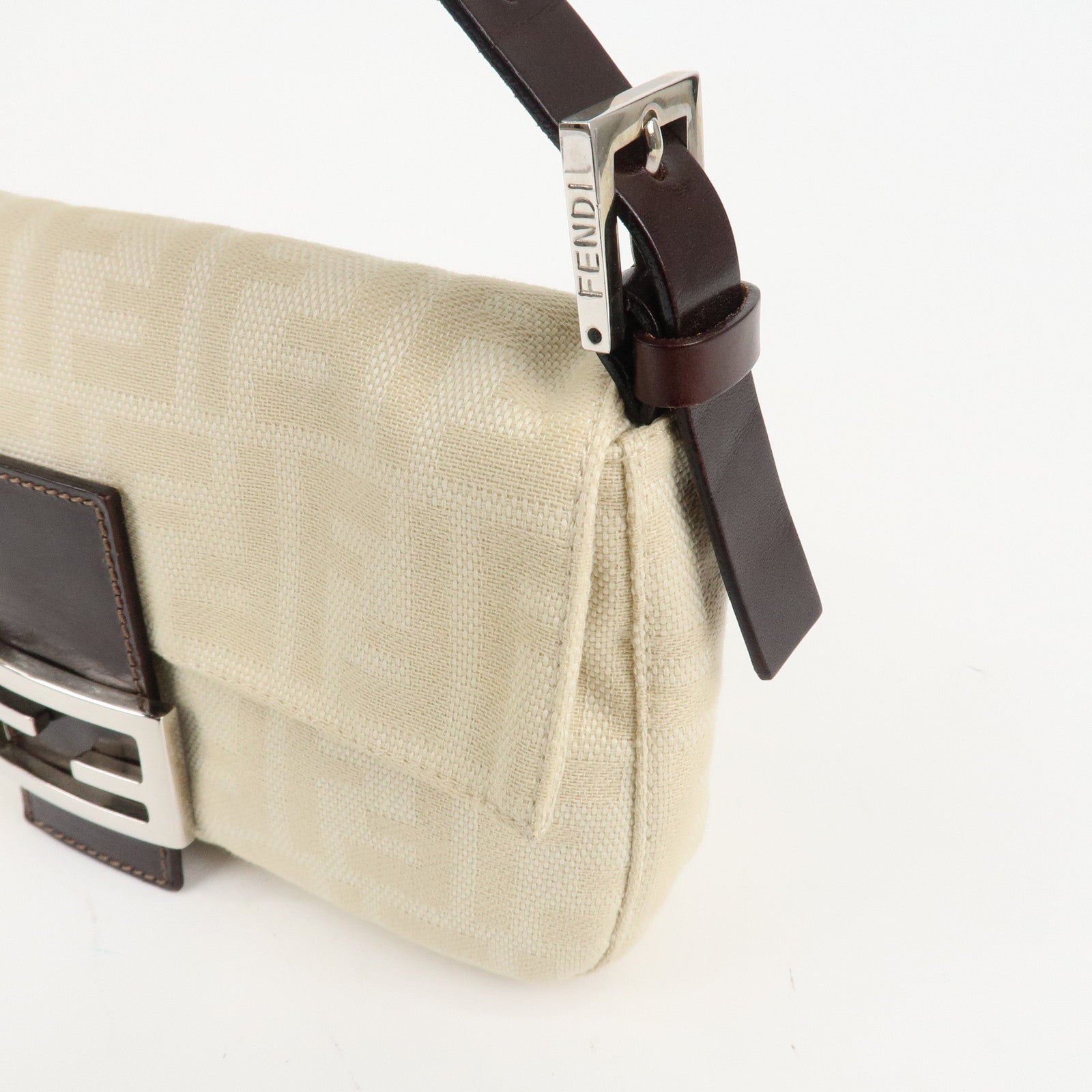 FENDI Mamma Baguette Zucca Canvas Shoulder Bag Beige White 26424 Used