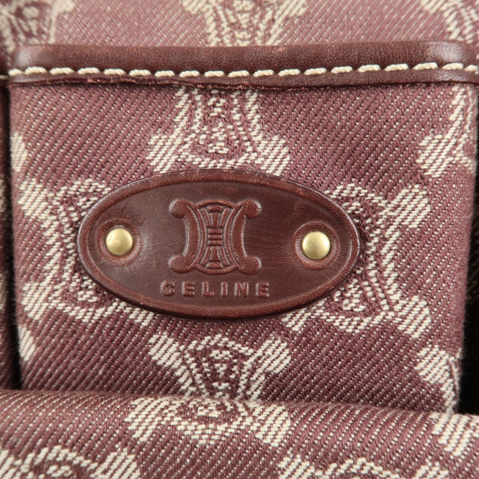 CELINE Macadam Canvas Leather Shoulder Bag Bordeaux White Used