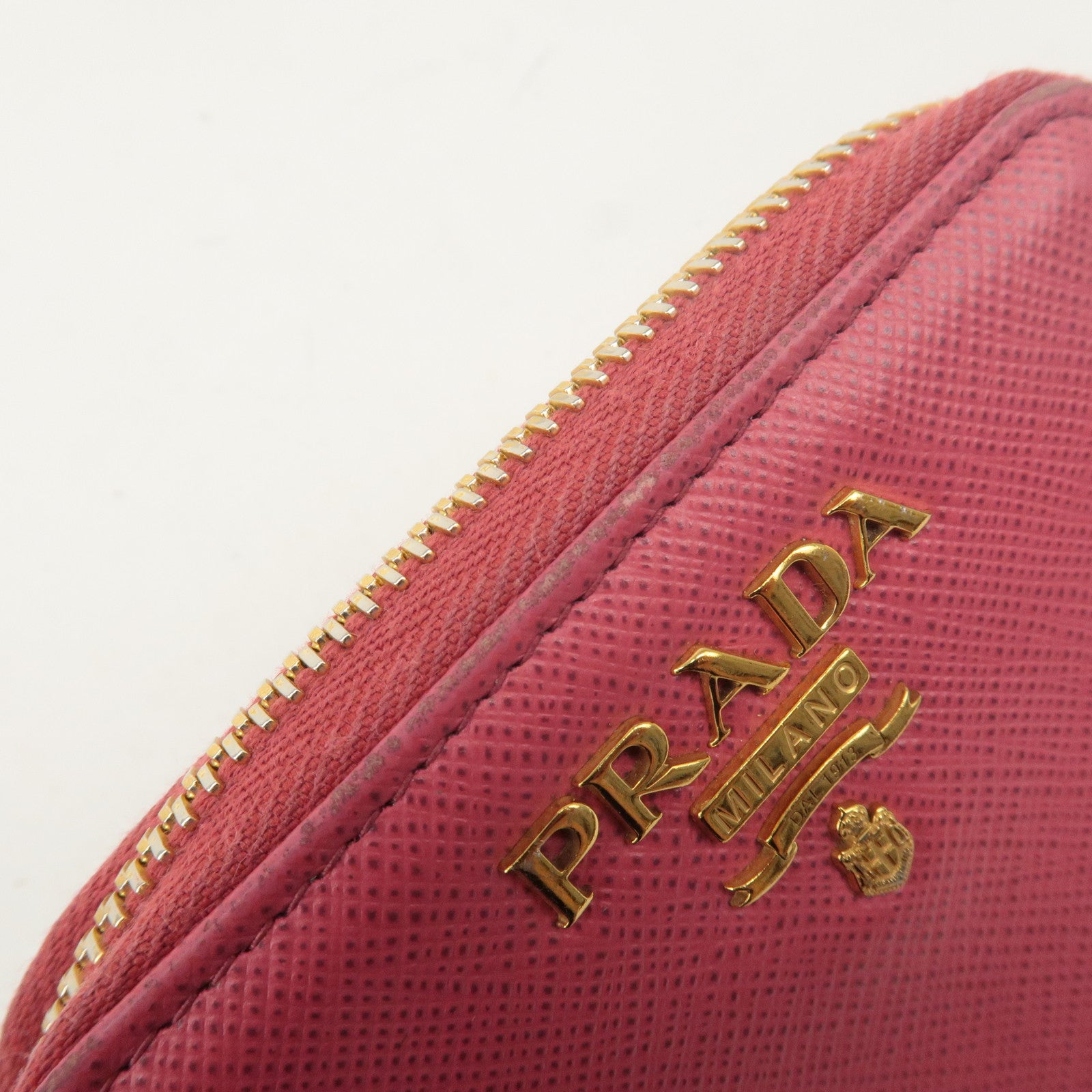 PRADA Logo Saffiano Leather Round Zipper Small Wallet Pink 1MM268