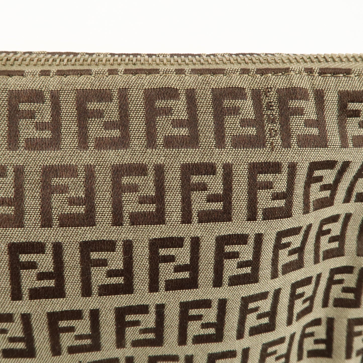FENDI Zucchino Canvas Leather One Shoulder Bag Beige Brown 8BR444