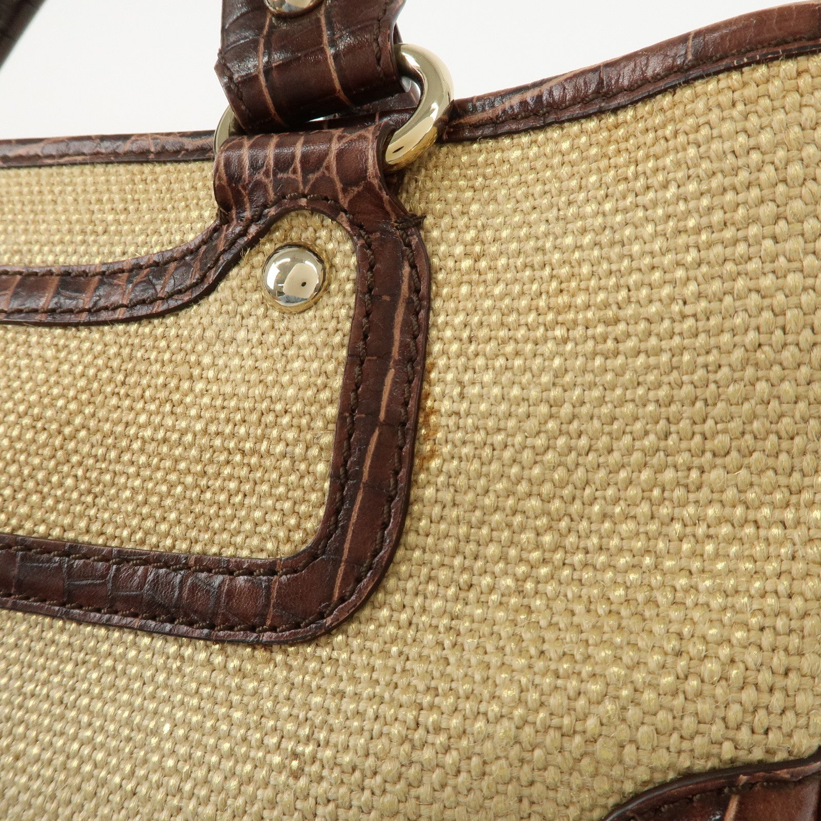 CELINE Straw Leather Boogie Bag Hand Bag Beige Brown Gold HDW Used