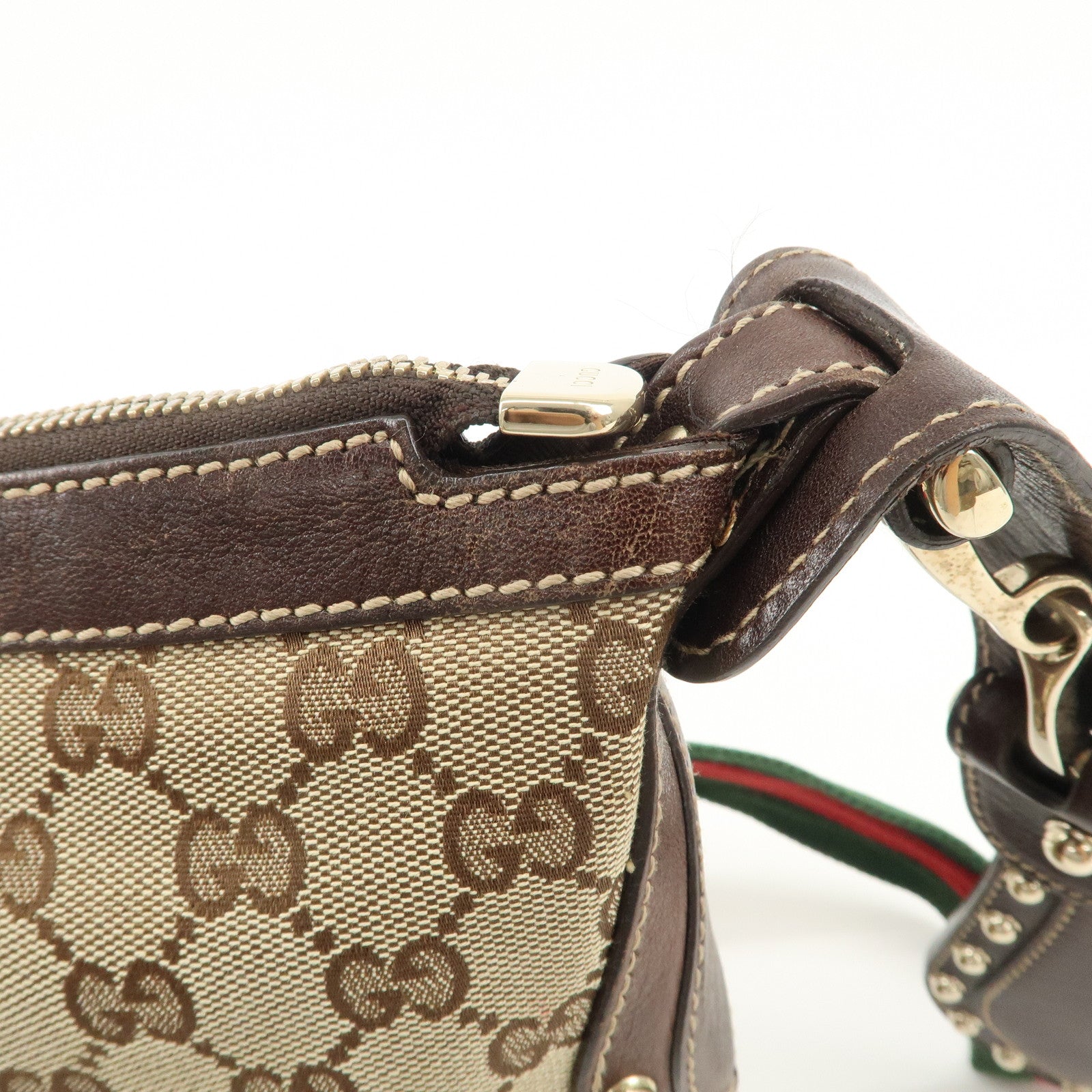 GUCCI Sherry GG Canvas Leather Studded Shoulder Bag 153691