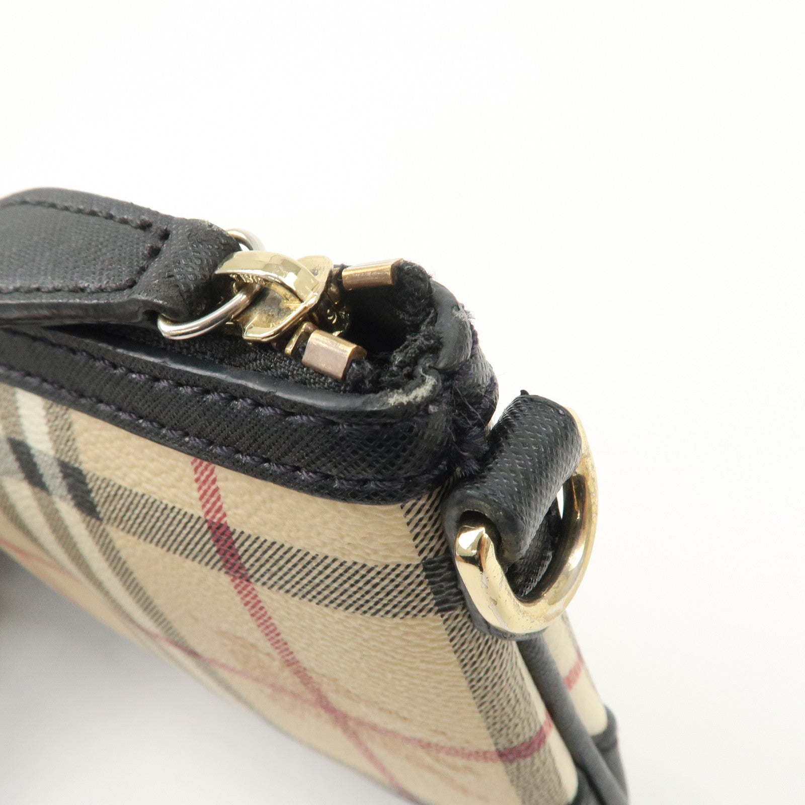 BURBERRY Nova Plaid PVC Leather Shoulder Bag Hand Bag Black Used