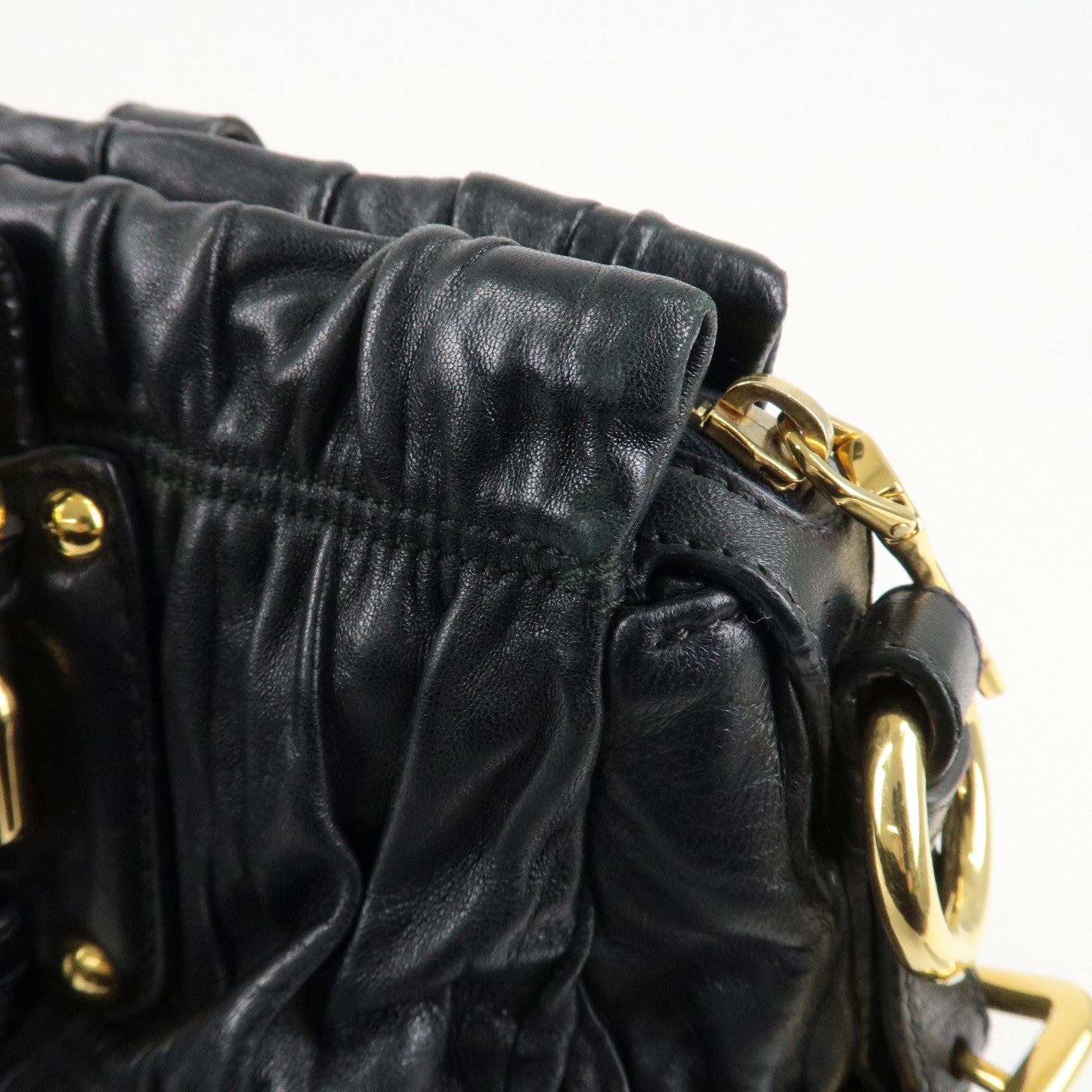 PRADA Leather 2way Bag Hand bag Black Gold Hardware