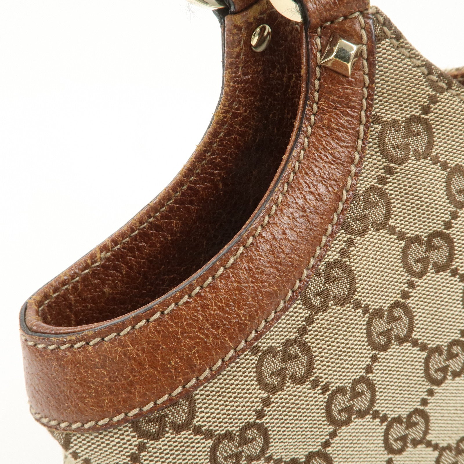 GUCCI Bamboo GG Canvas Leather Shoulder Bag Beige Brown 137395