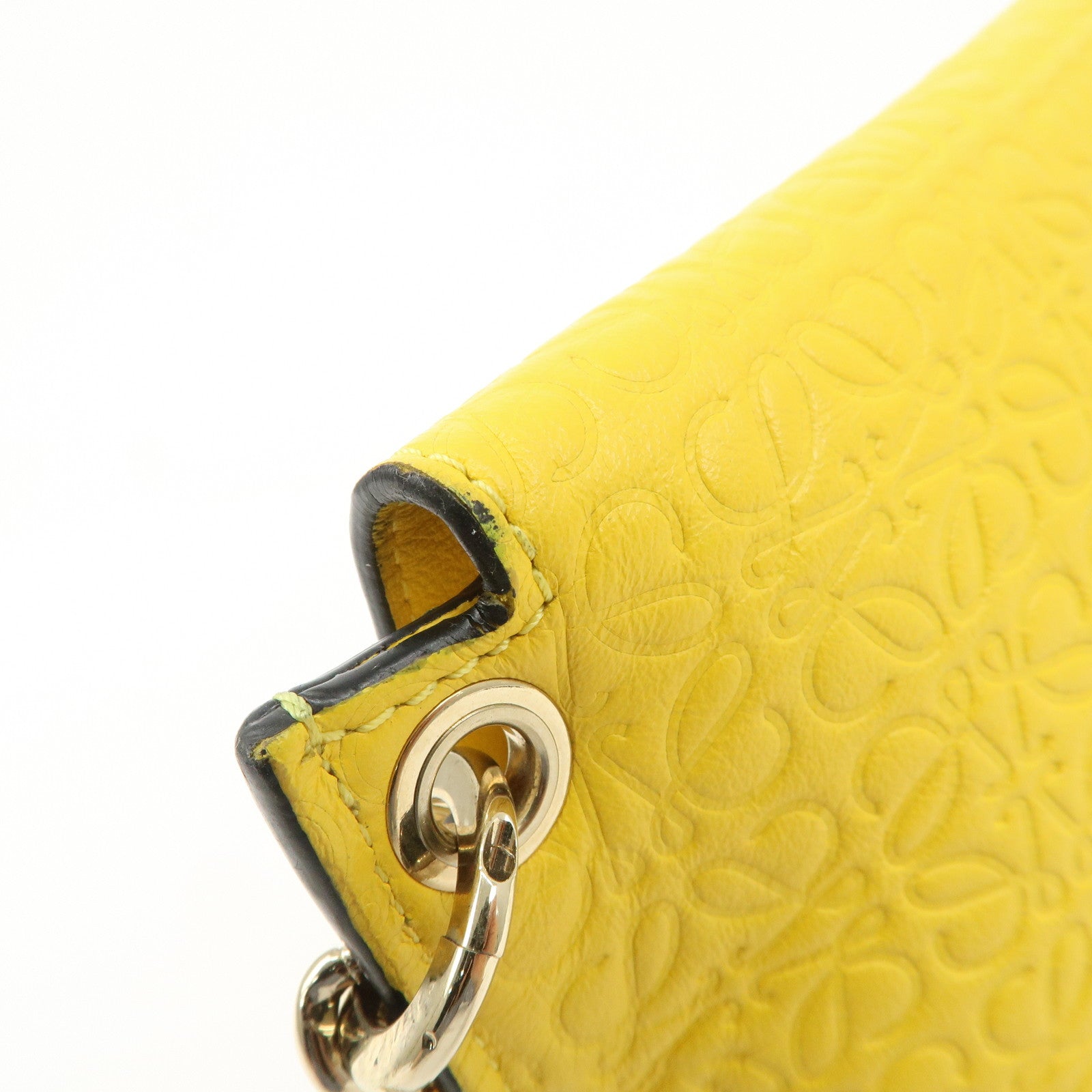 LOEWE Anagram Leather Avenue Chain Shoulder Bag Hand Bag Yellow Used