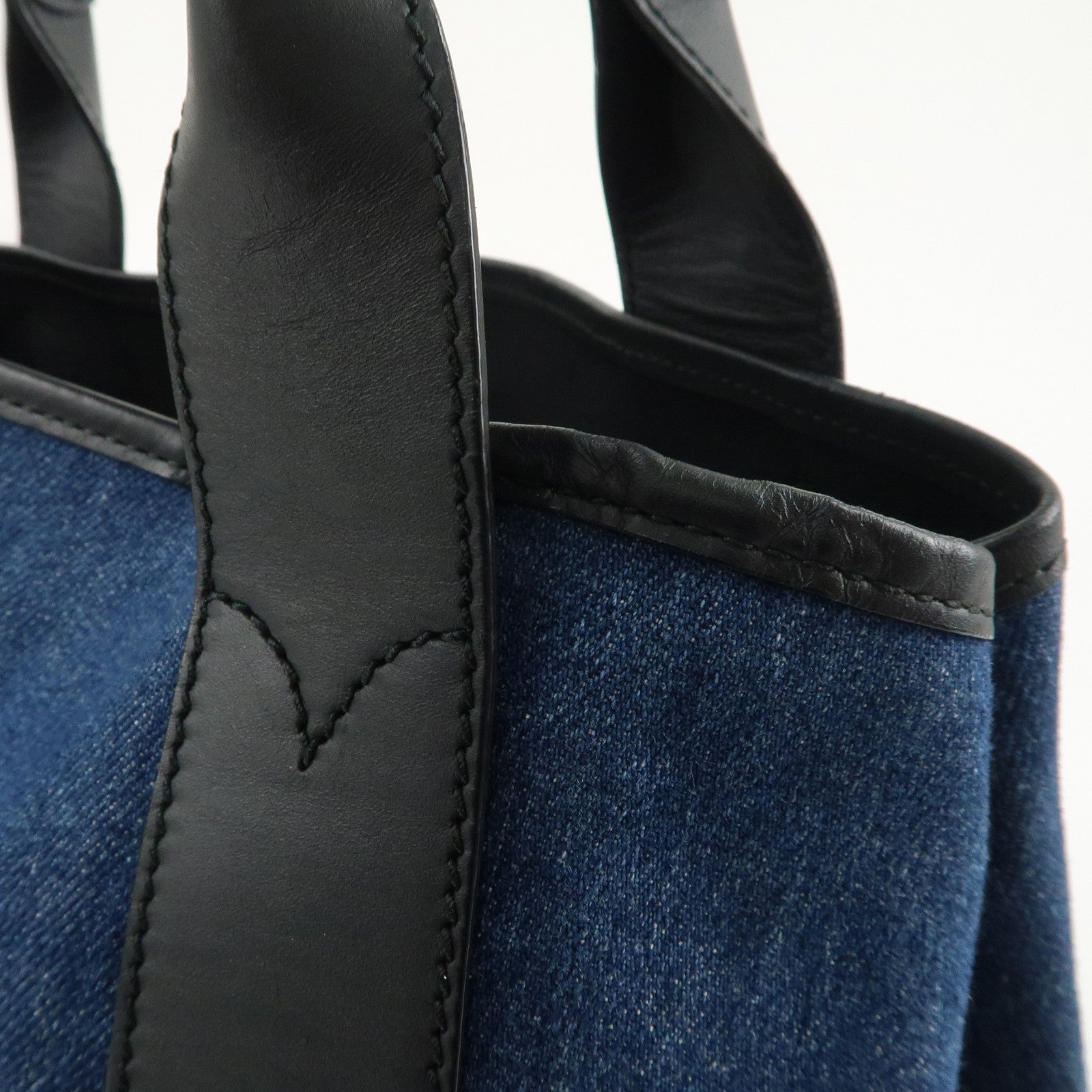 BALENCIAGA Denim Navy Cabas S Canvas Leather Tote Bag Blue 339933