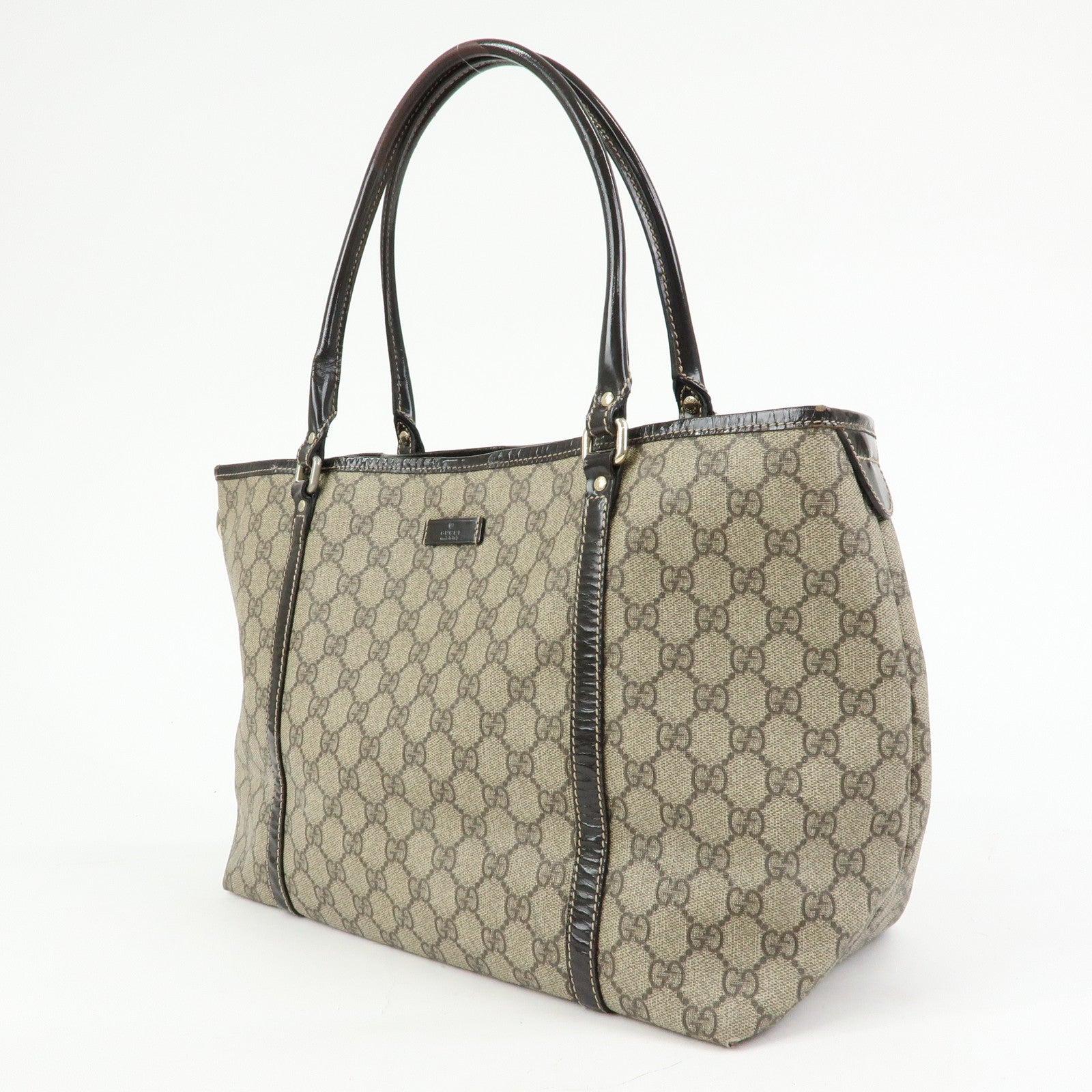 GUCCI GG Supreme Patent Leather Tote Bag Shoulder Bag Beige 197953