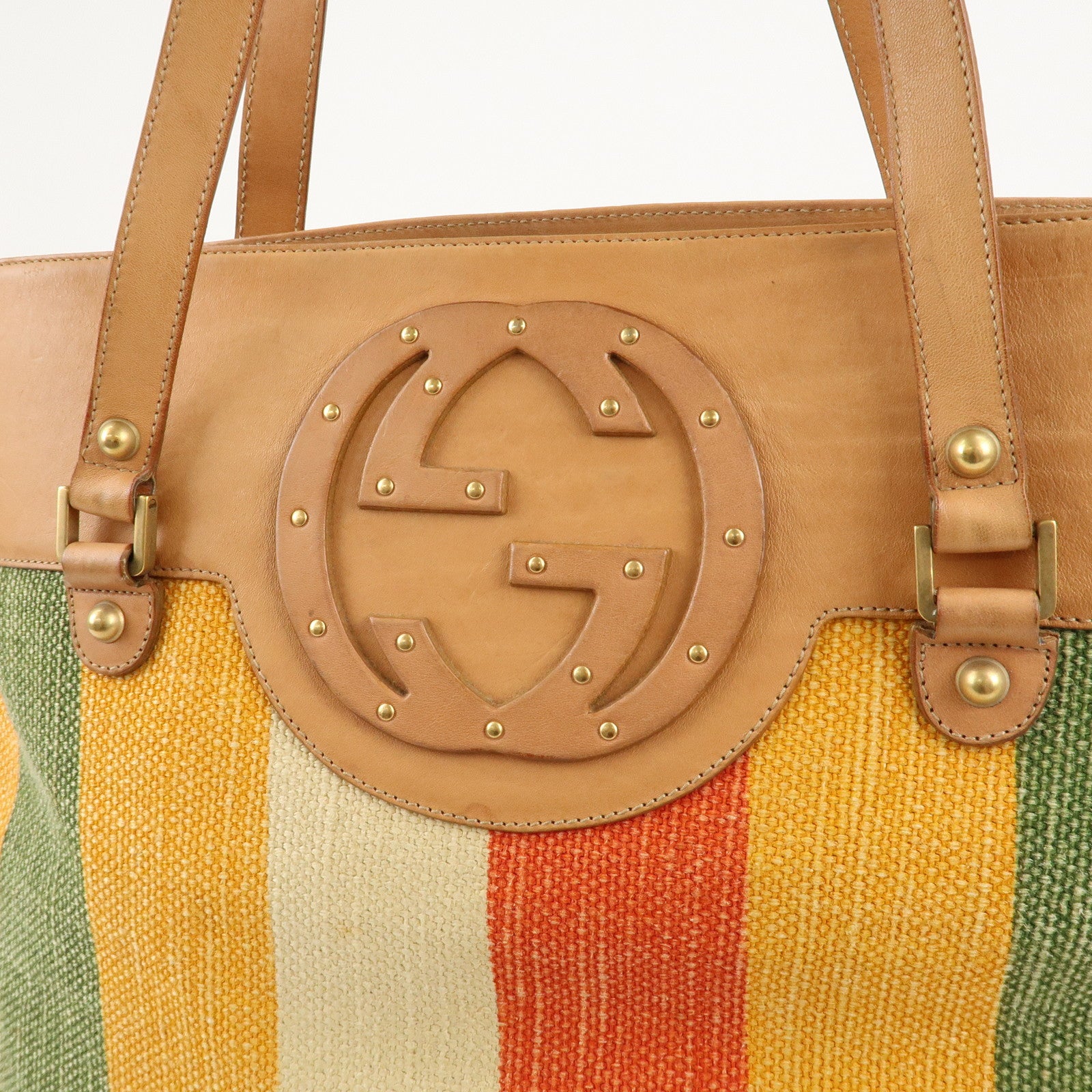 GUCCI Interlocking G Cotton Leather Tote Bag with Studs 121540