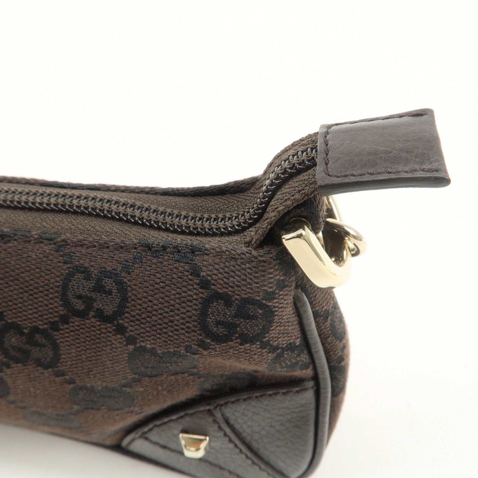 GUCCI GG Canvas Leather Chain Shoulder Bag Dark Brown 27383