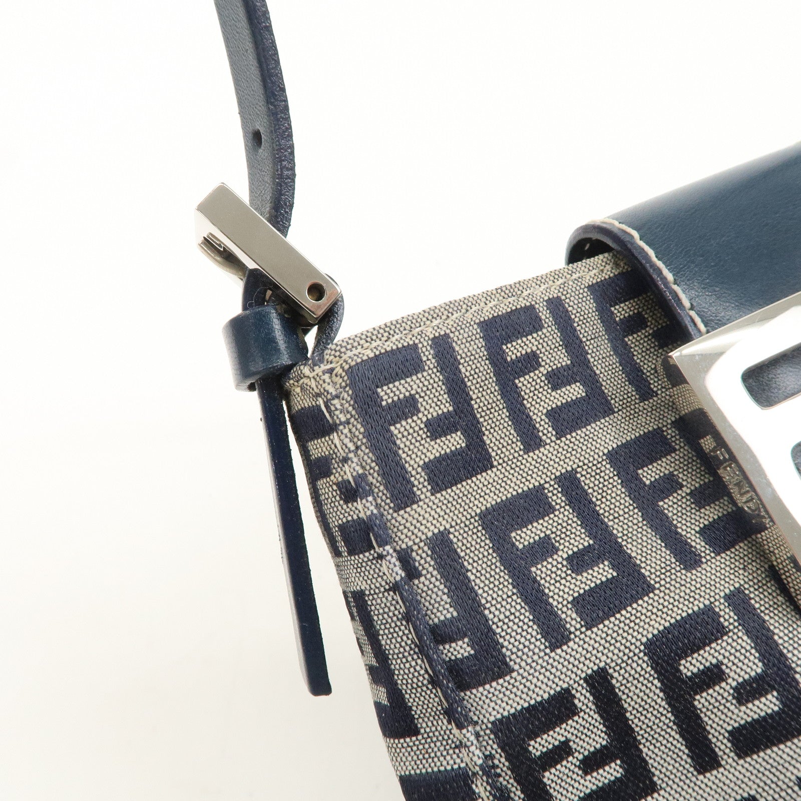 FENDI Zucchino Canvas Leather Shoulder Hand Bag Beige Navy