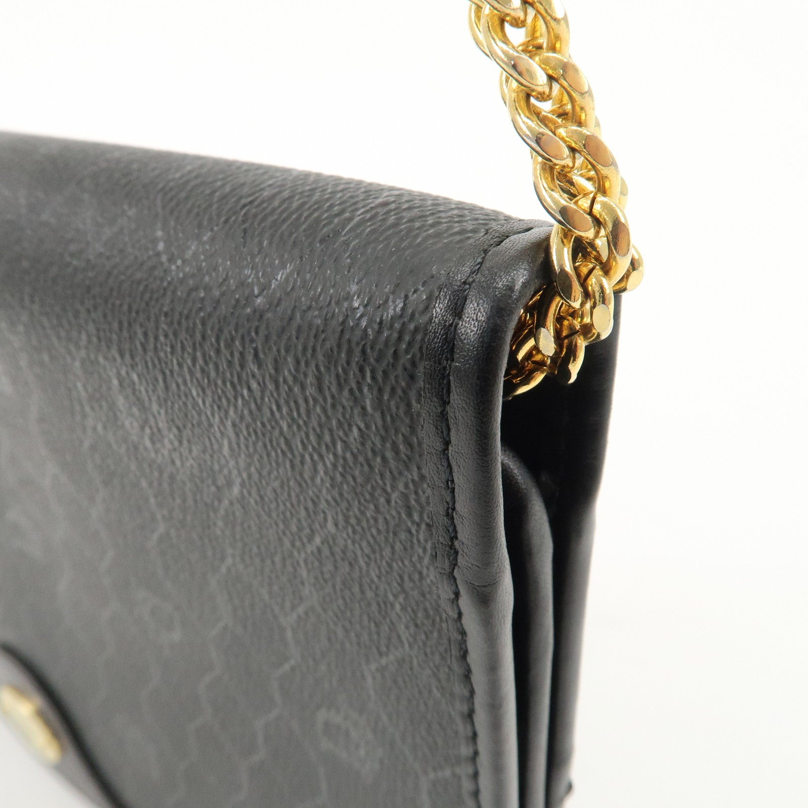 Christian Dior Honeycomb PVC Leather Chain Shoulder Bag Black