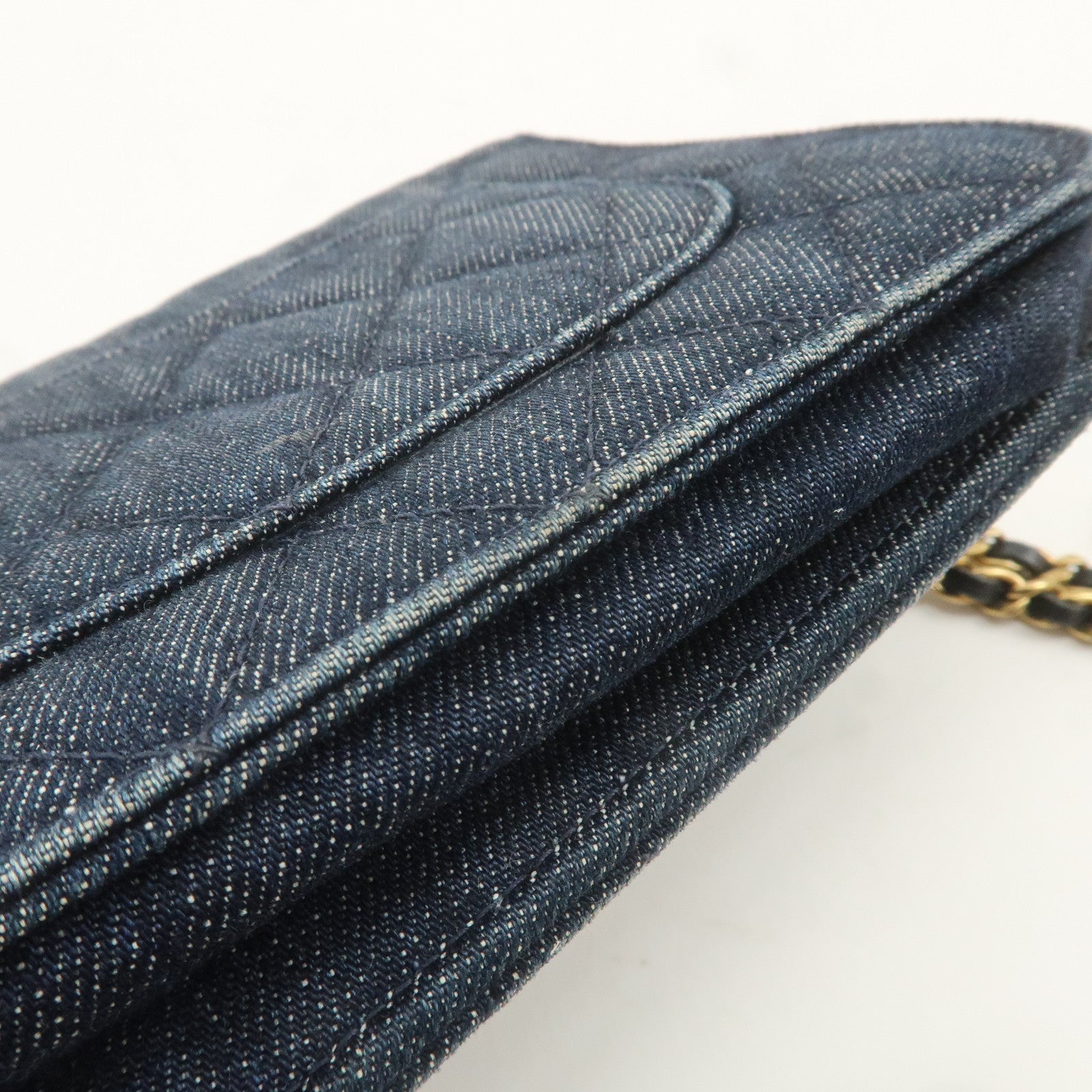 CHANEL 2.55 Denim Leather Chain Shoulder Wallet Blue A70328