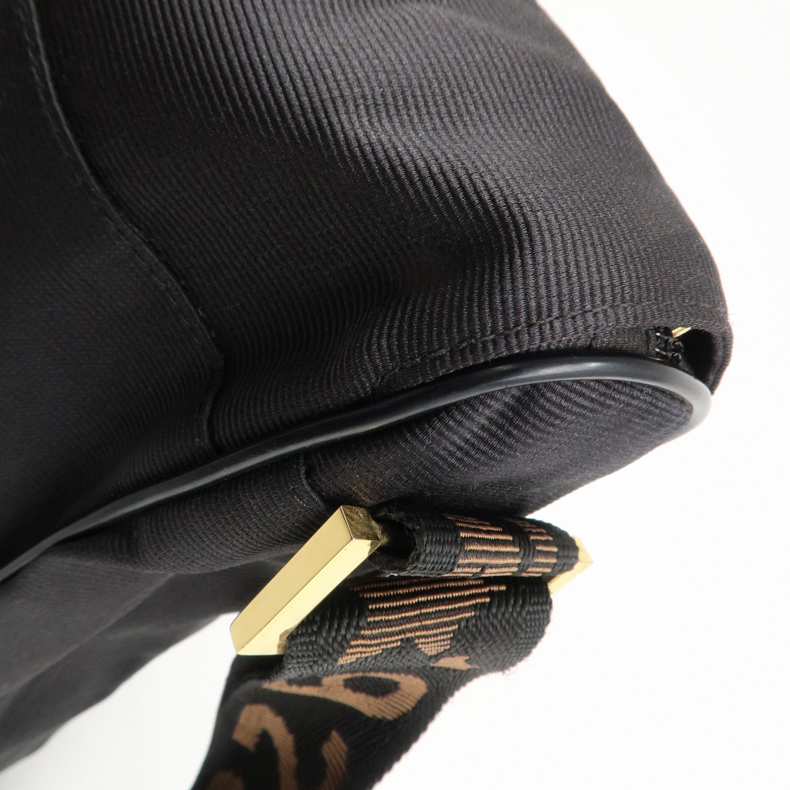 FENDI Nylon Canvas Leather Shoulder Bag Hand Bag Black Brown Used