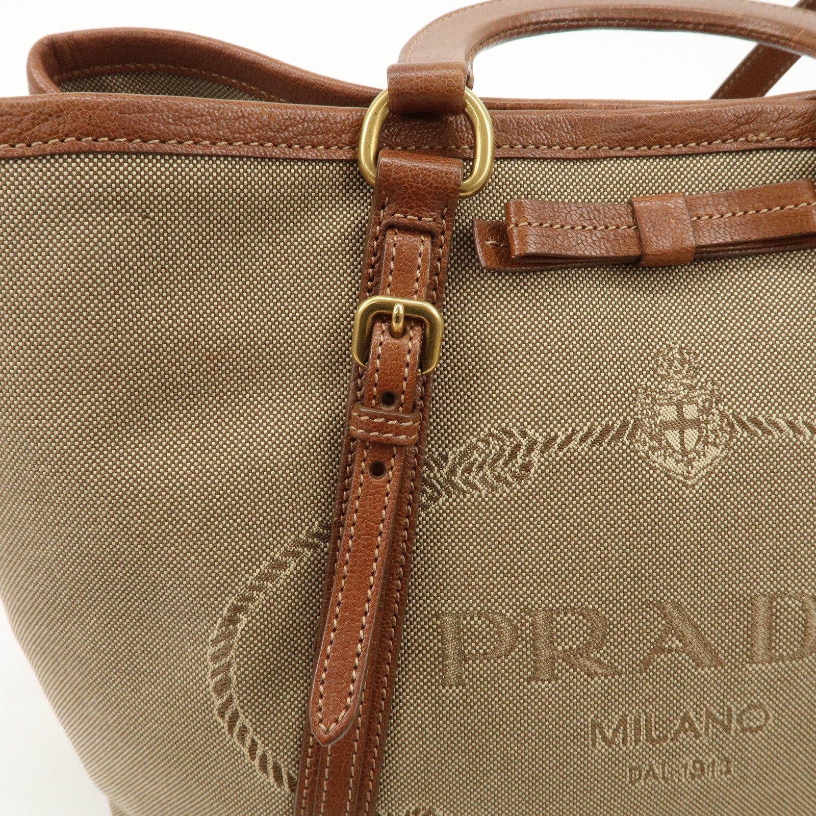 PRADA Logo Jaguard Leather 2way Hand Bag Shoulder Bag Beige Brown