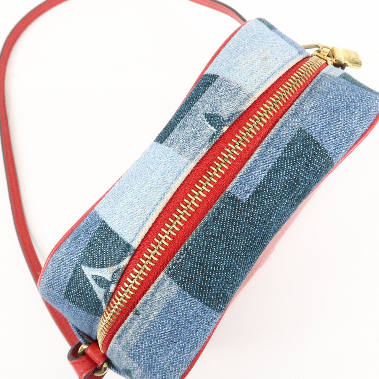 Louis Vuitton Monogram Denim Beach Shoulder Bag Red Blue M68765 Used