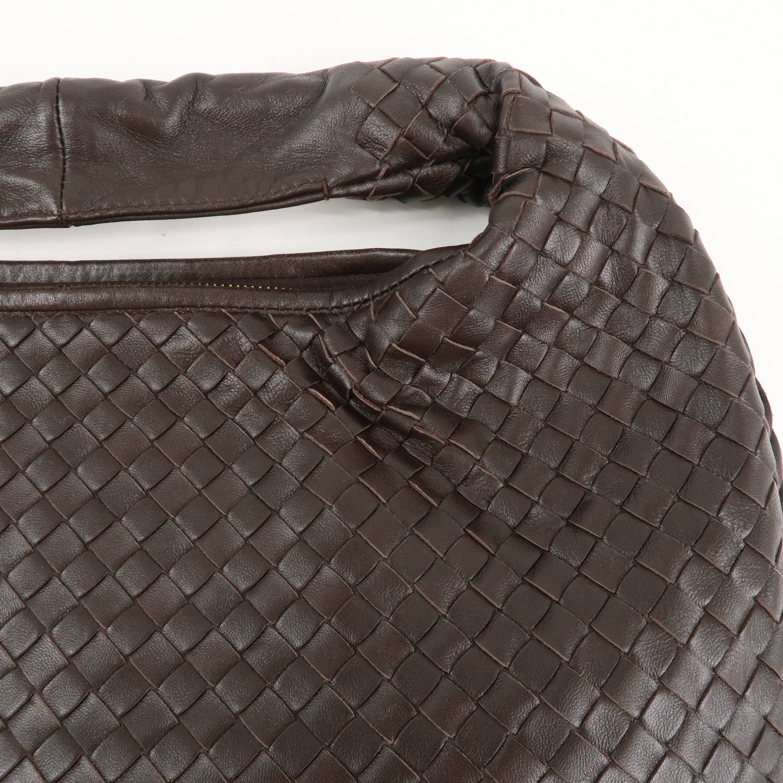 BOTTEGA VENETA Intrecciato Leather Shoulder Bag Dark Brown 115653