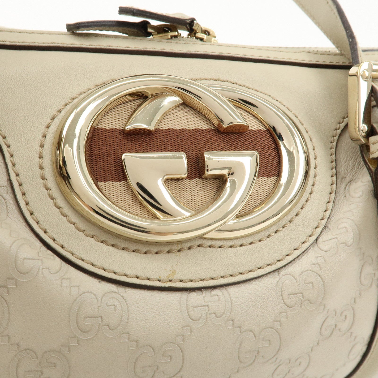 GUCCI Interlocking G Leather Mini Boston Hand Bag Gold 170009